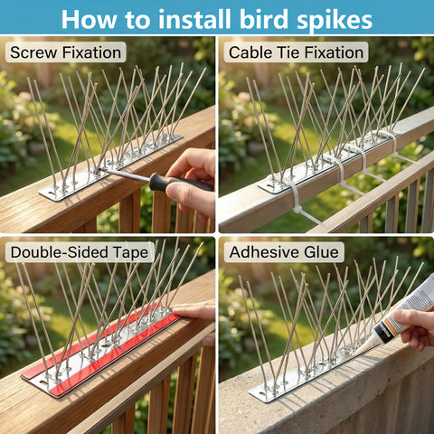 KOKMEYA stainless steel spikes arranged in angles to prevent perching.