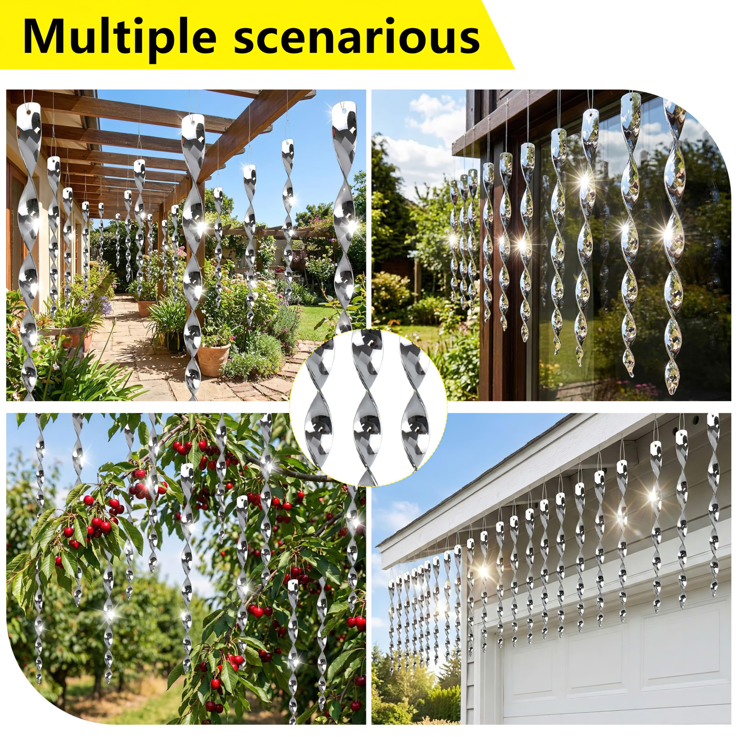 KOKMEYA rods deter woodpeckers by flashing reflections.