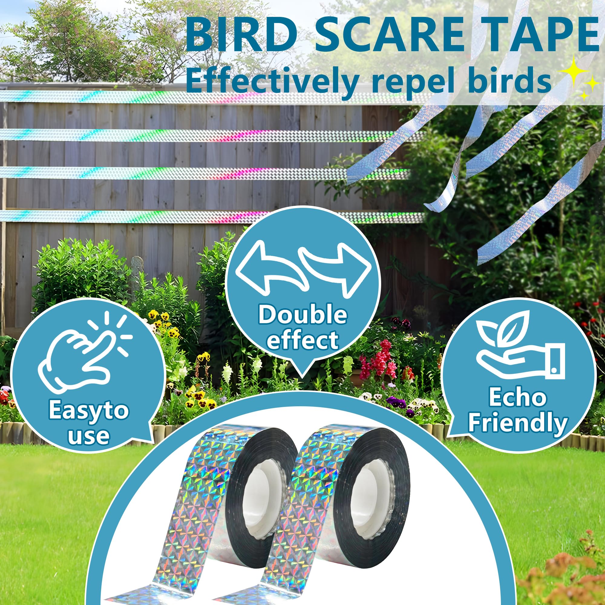 KOKMEYA Bird Scare Tape, 0.95 inch width fits along eaves and branches.