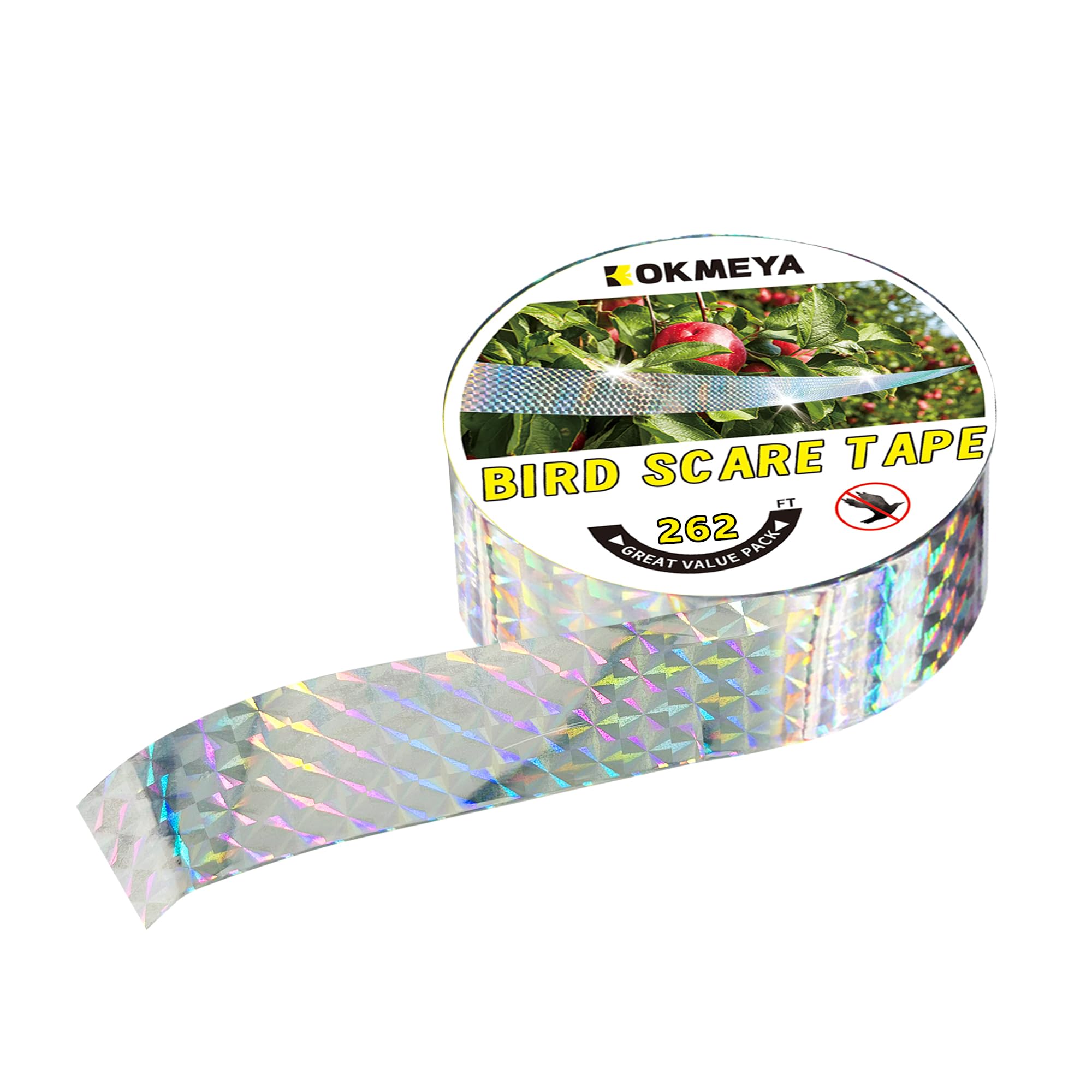 KOKMEYA Bird Scare Tape with double-sided reflective surface deterring birds in outdoor spaces.
