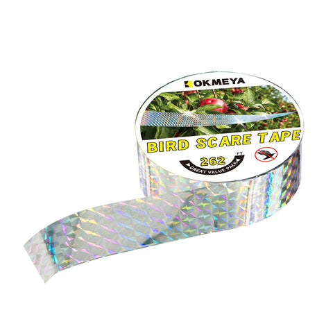 KOKMEYA Bird Scare Tape with double-sided reflective surface deterring birds in outdoor spaces.