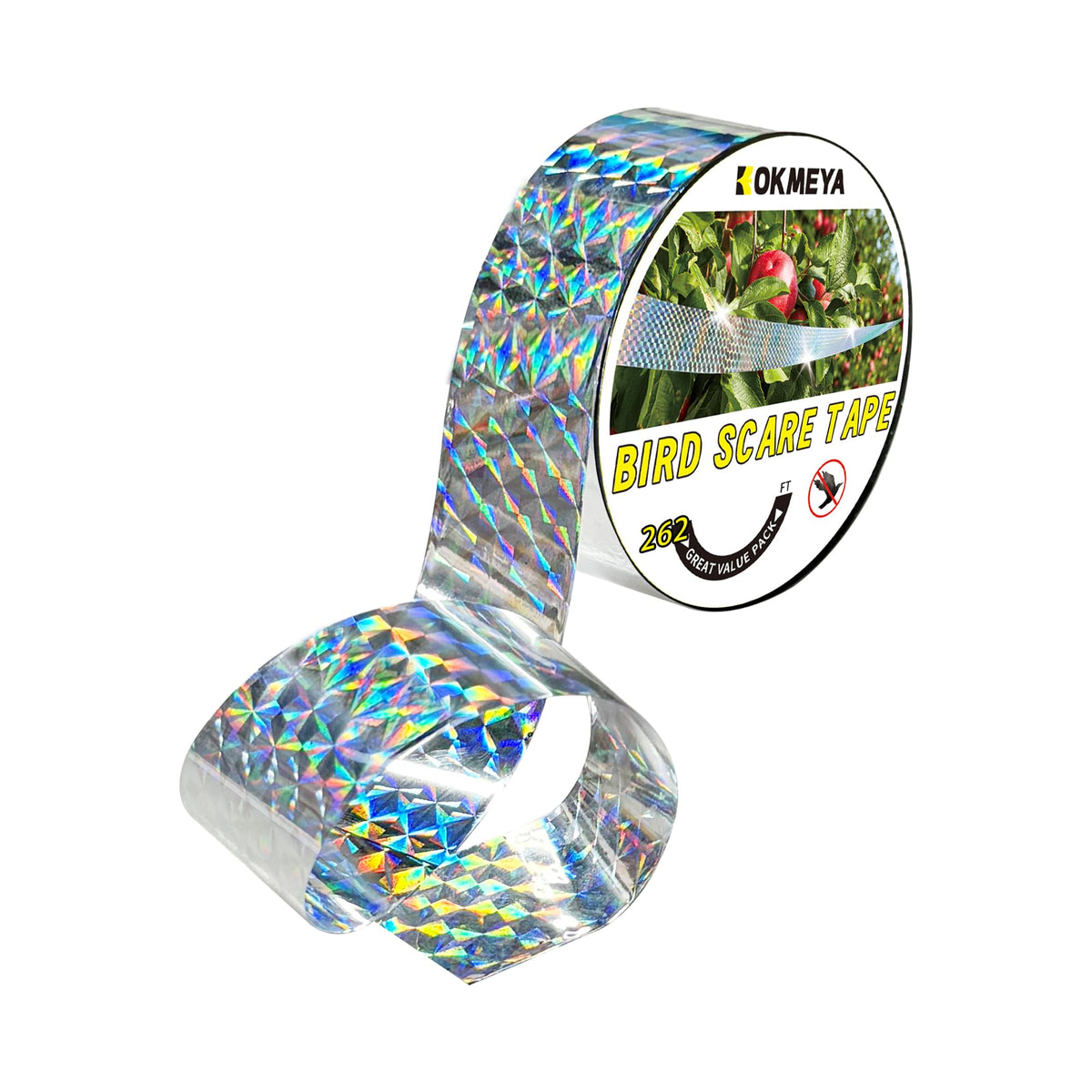 KOKMEYA bird scare tape roll on eaves deters birds with reflective surface.