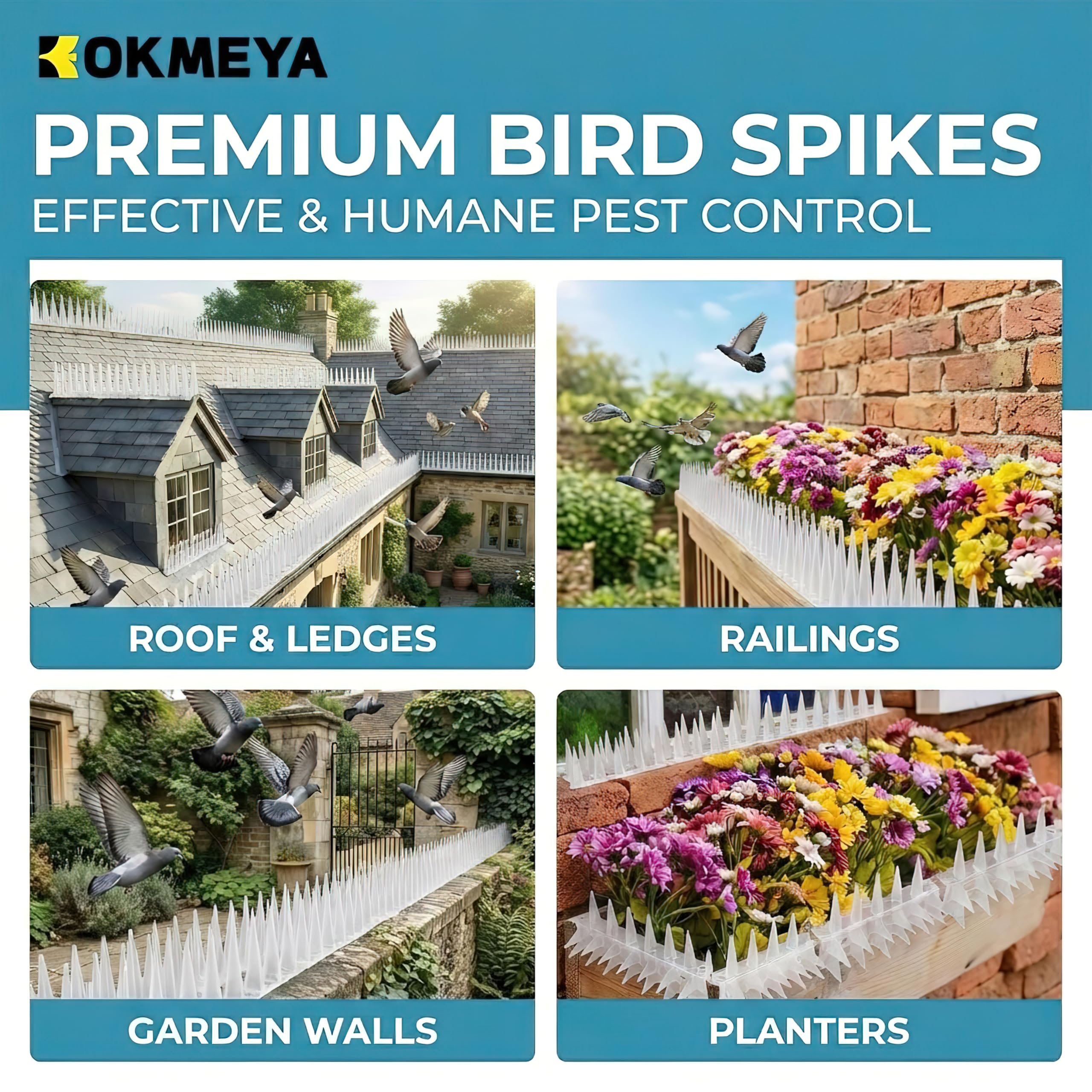 KOKMEYA Bird Spikes visible on surfaces deliver effective deterrence in action.