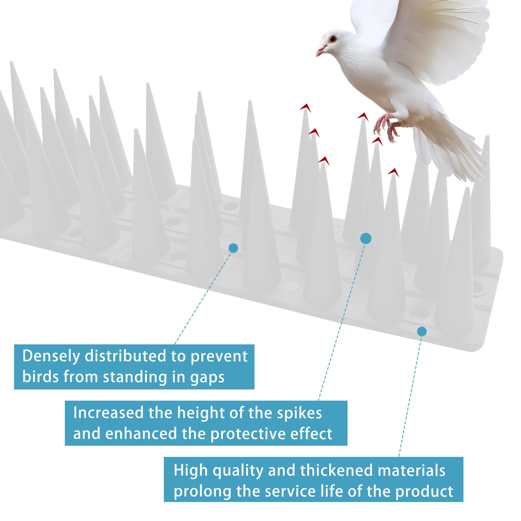 KOKMEYA Bird Spikes on balcony railing deter birds and small pests.