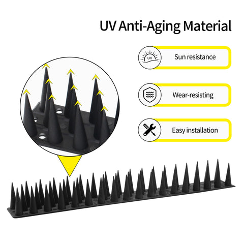 KOKMEYA Bird Spikes weather-resistant plastic withstands sun exposure for long-lasting use.