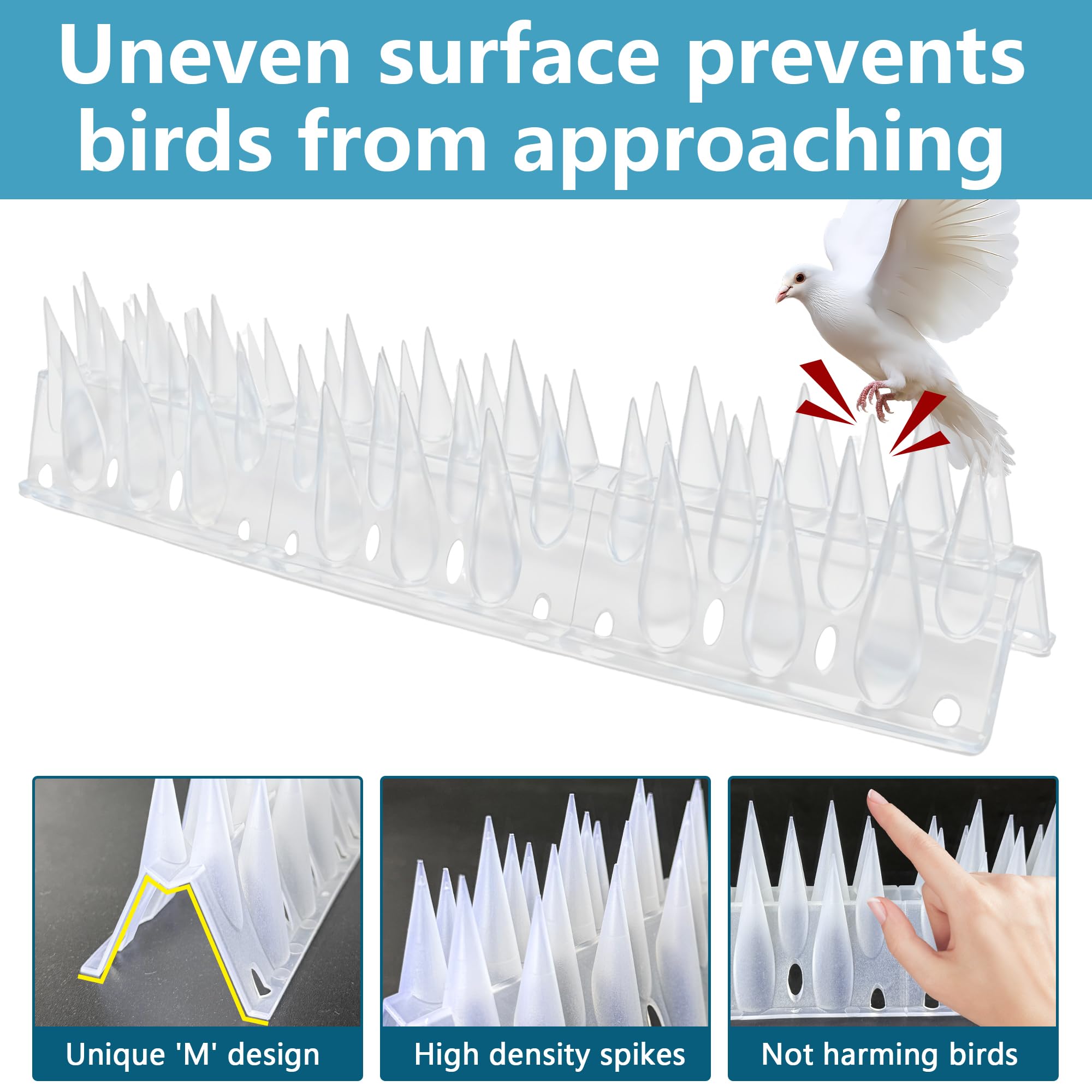 KOKMEYA bird spikes for eaves and fences keep birds away discreetly.