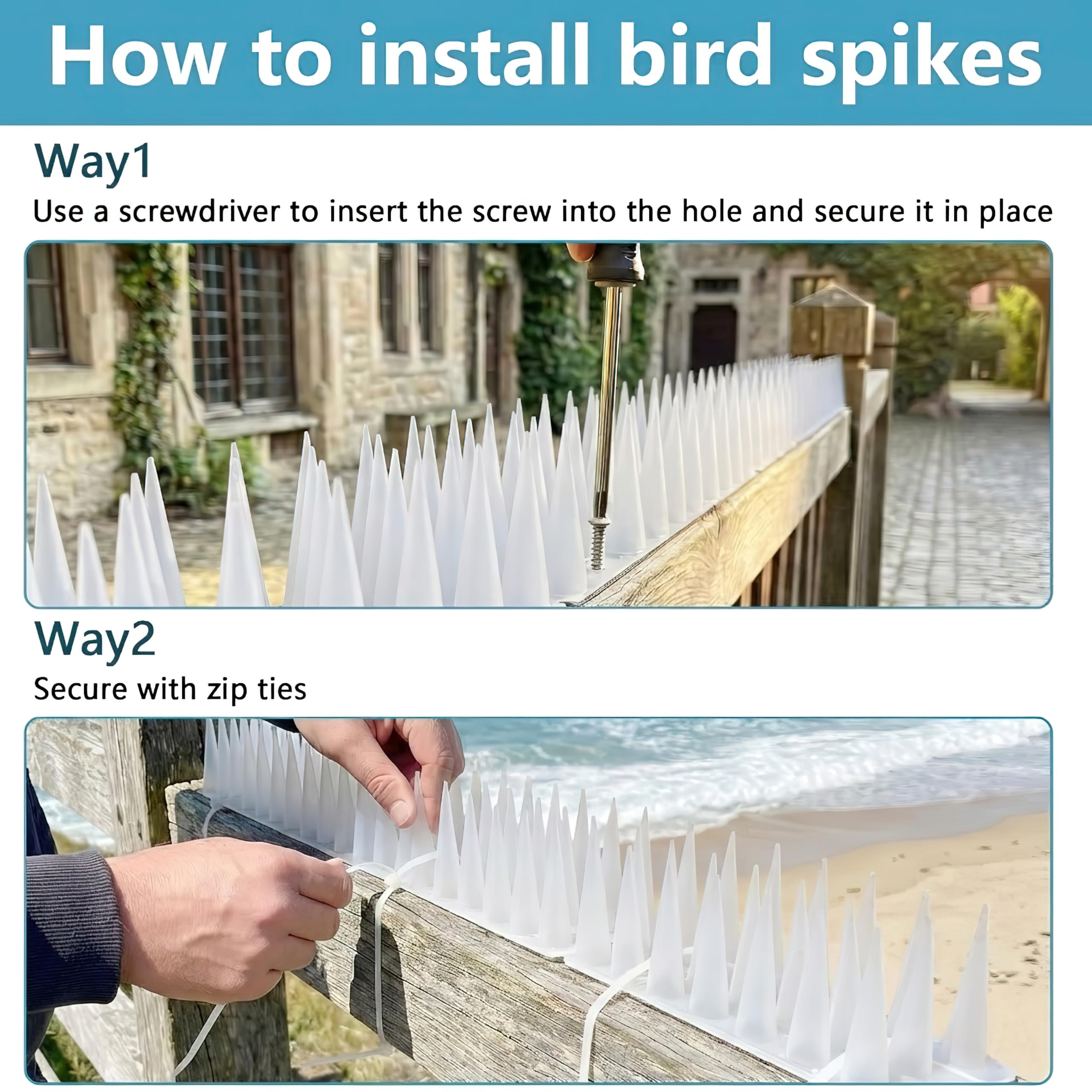 KOKMEYA Bird Spikes installed in multiple areas demonstrate flexible protection.