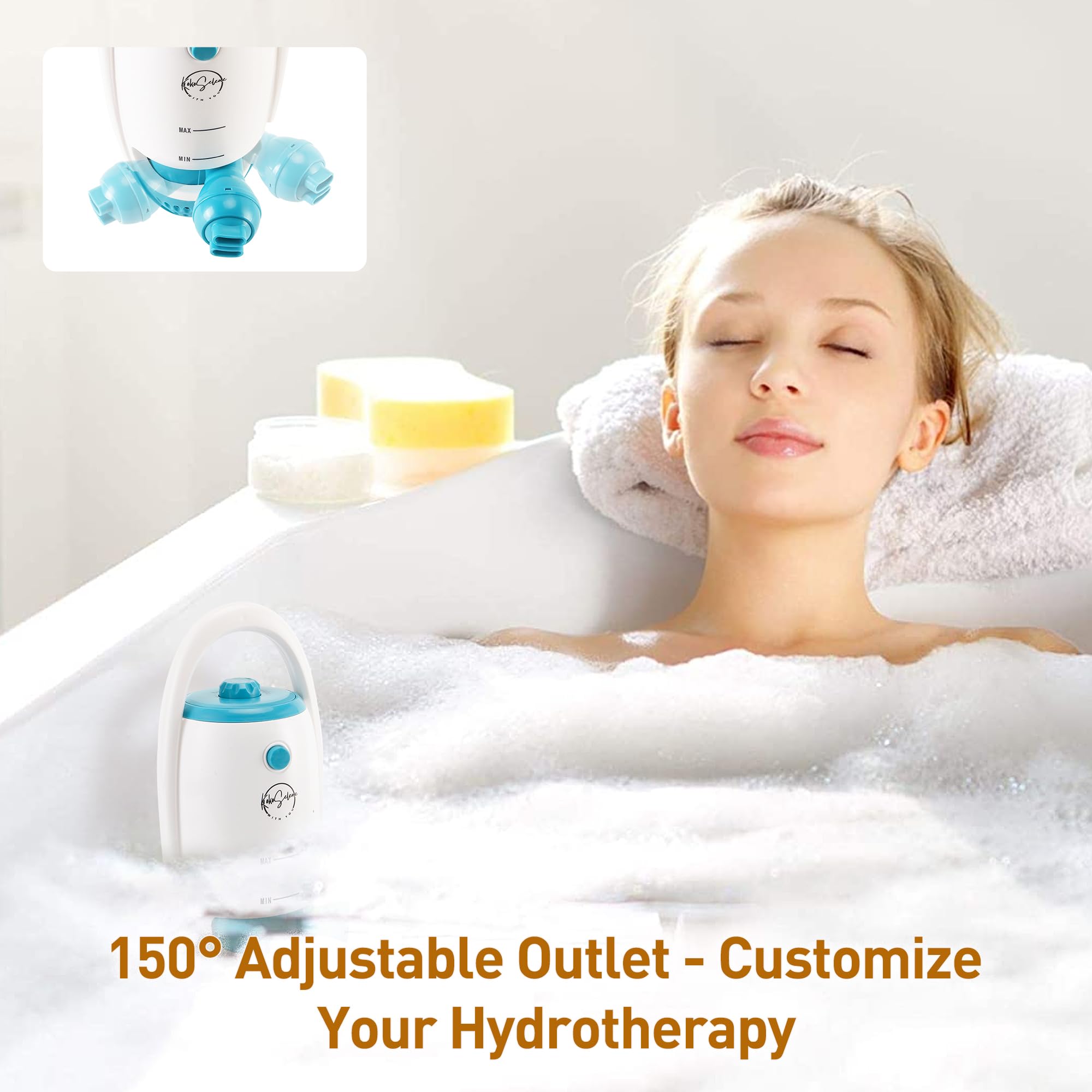 KokoSelene jets and bubbles mode blends massage and bubbles for relaxation.