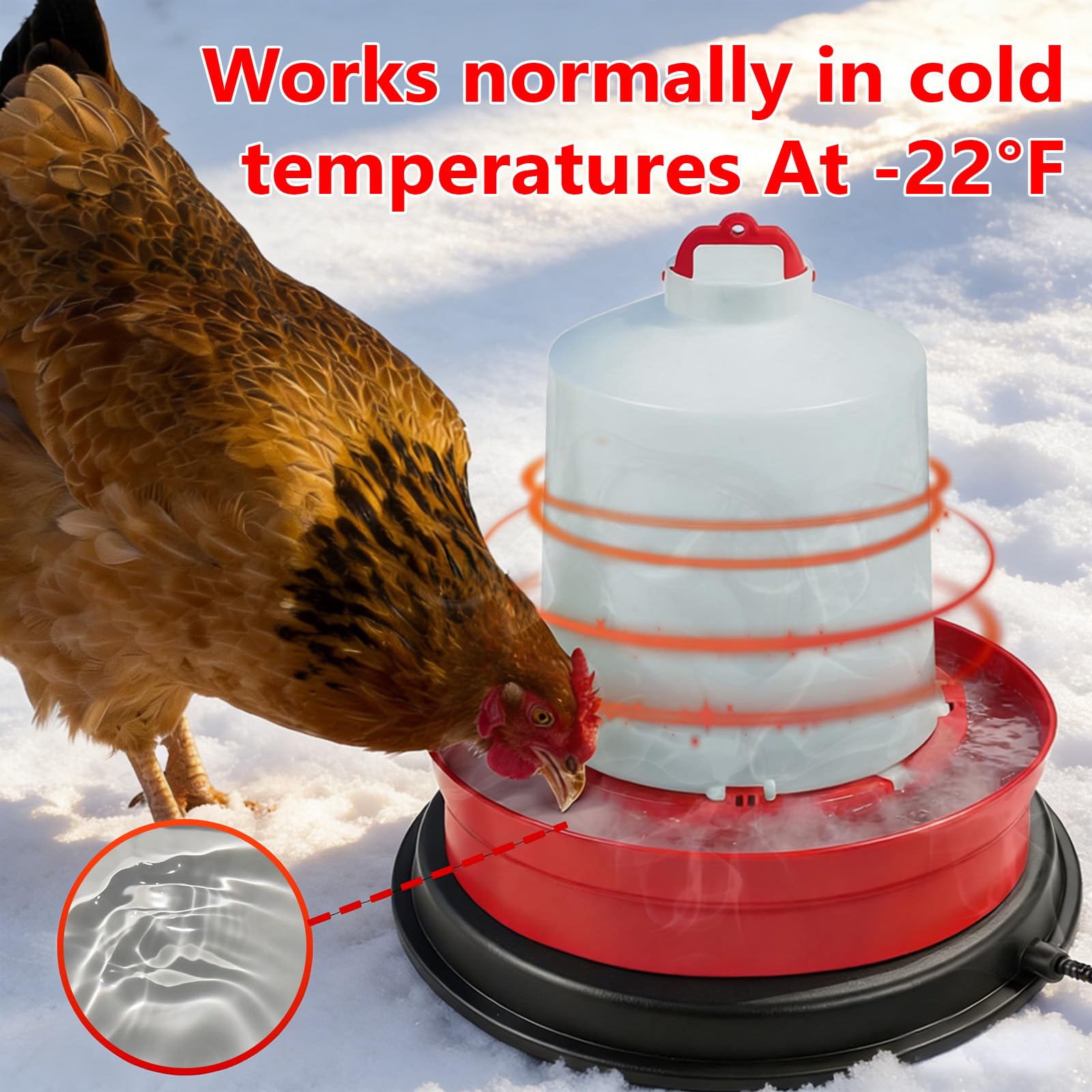 Kokopro 80W heating element quickly warms water in cold coop mornings.
