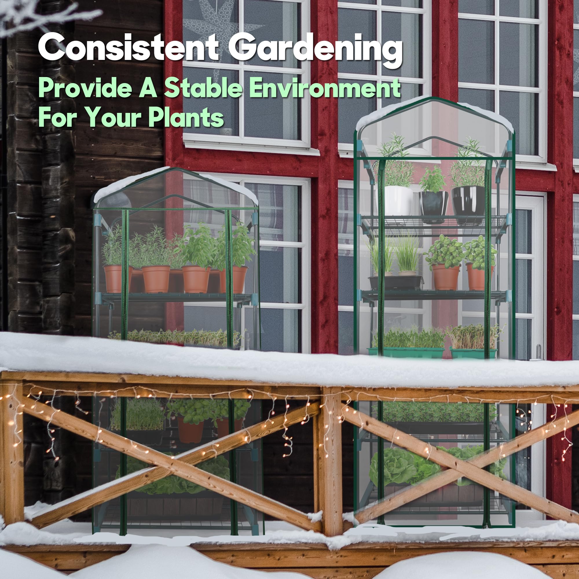 KOL 4-Tier Mini Greenhouse clear cover maximizes light for thriving herbs.