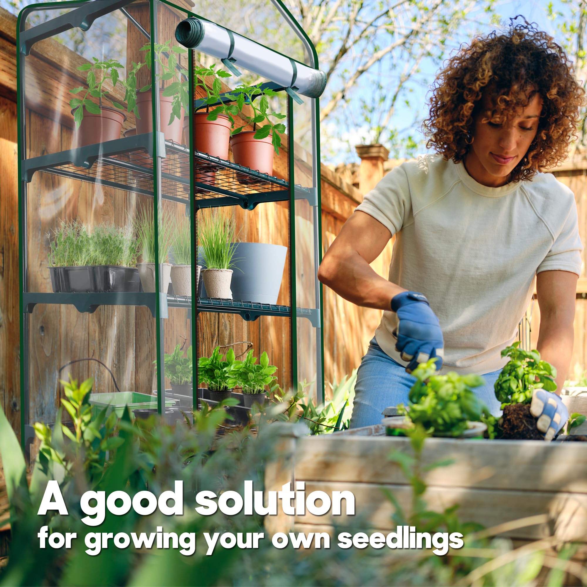 KOL 4-Tier Mini Greenhouse indoor-outdoor versatility protects plants from pets.