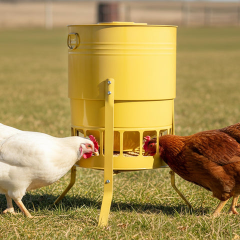 KOL chicken feeder with 50lb capacity for extended feeding sessions and fewer refills.