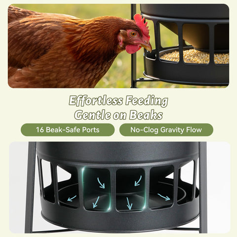 KOL rust-proof powder-coated finish protects the feeder for outdoor poultry use.