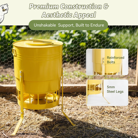 KOL chicken feeder shows spill-control design to keep feed contained.