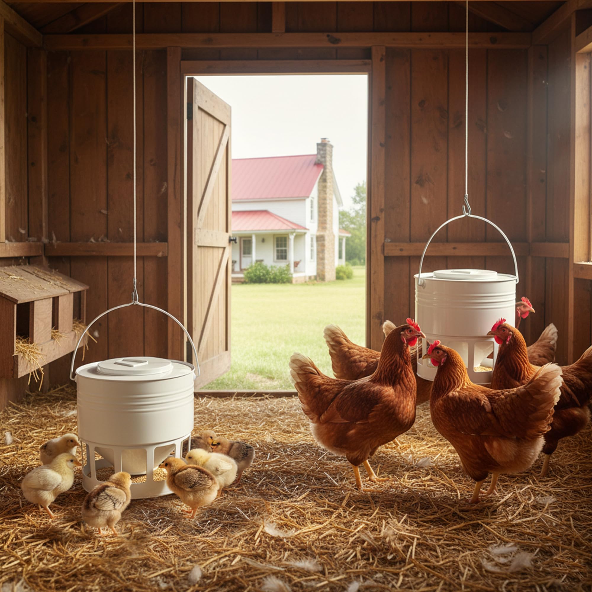 KOL elevated hanging feeder reduces ground contamination during feeding