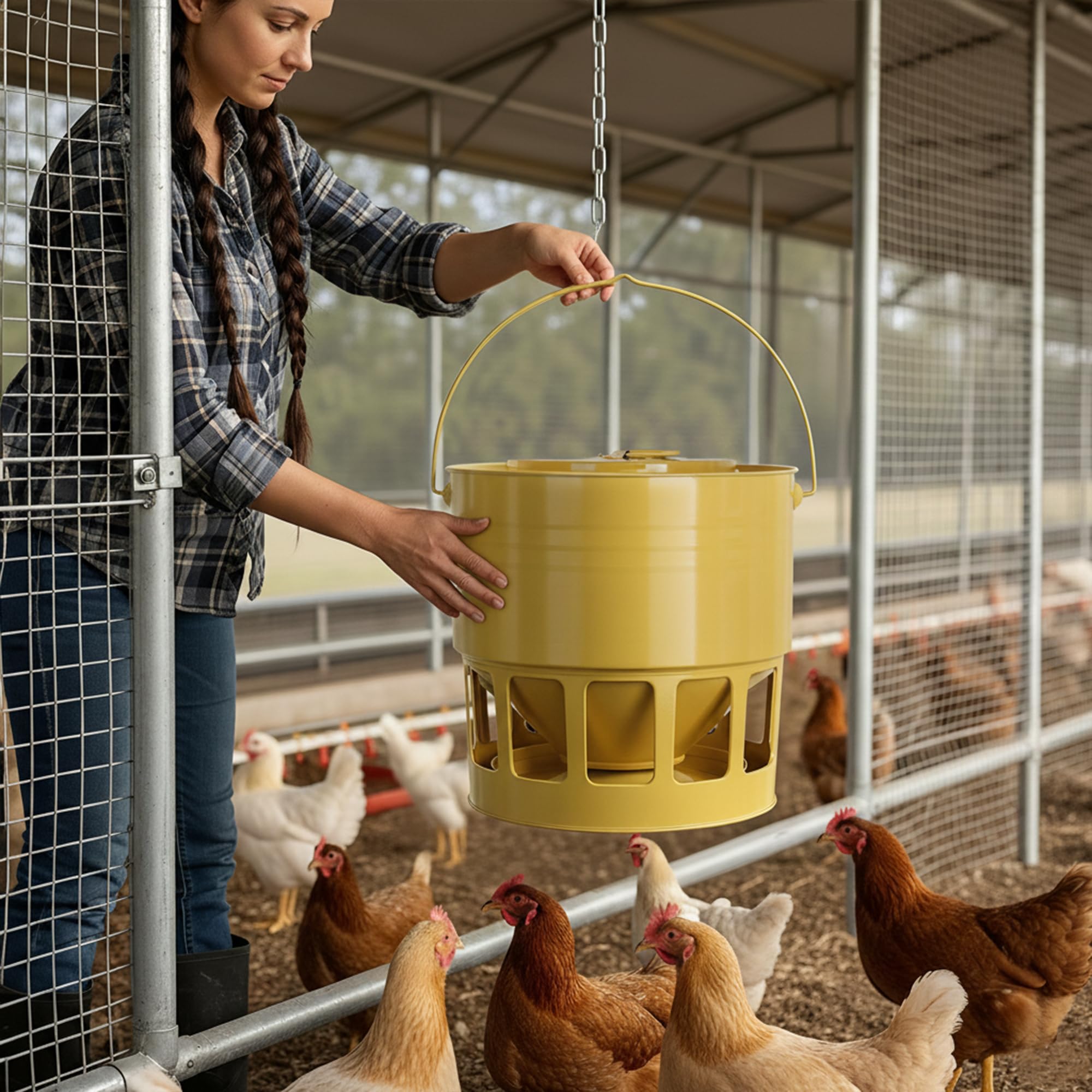 KOL elevated hanging design keeps feed off ground for cleaner coops.
