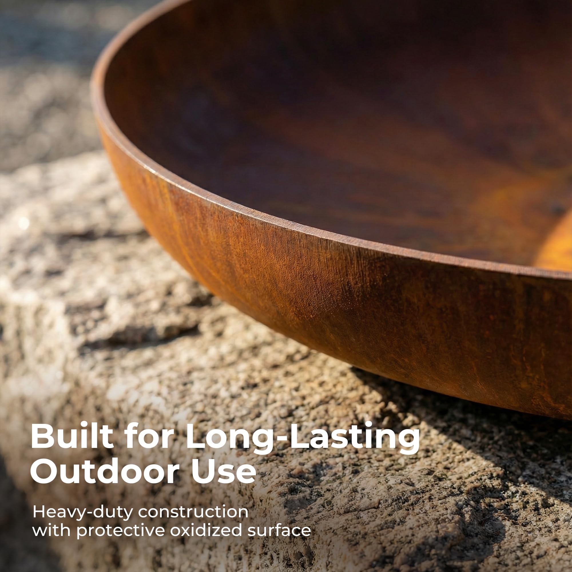 KOL Fire Pit 27.5-inch diameter provides ample space for logs and longer burns.