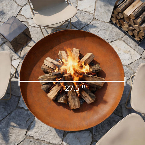 KOL Fire Pit free-standing design allows flexible placement around yard.
