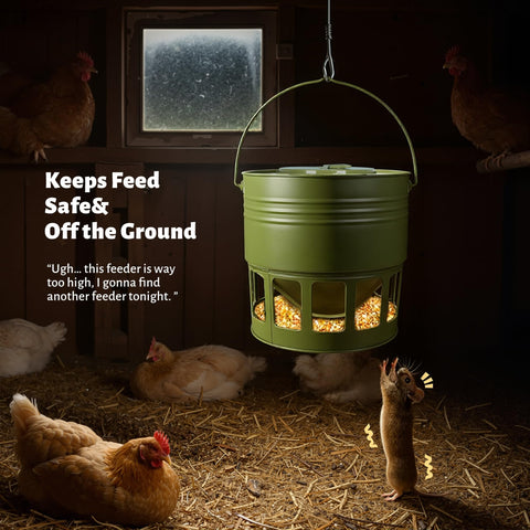 Coop-friendly design suits hens, roosters, and growing chicks at adjustable heights.