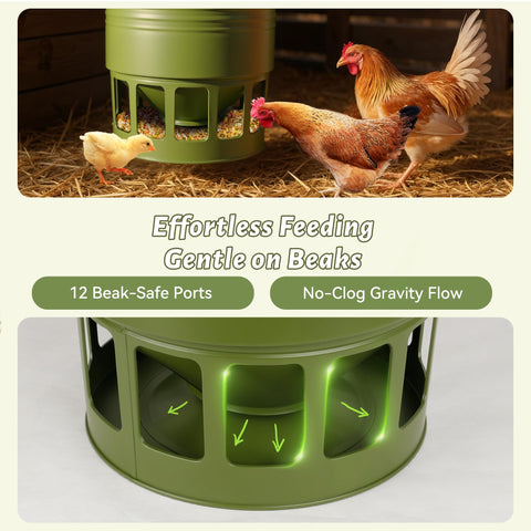 Rust-proof metal body with textured top designed for outdoor coop use.