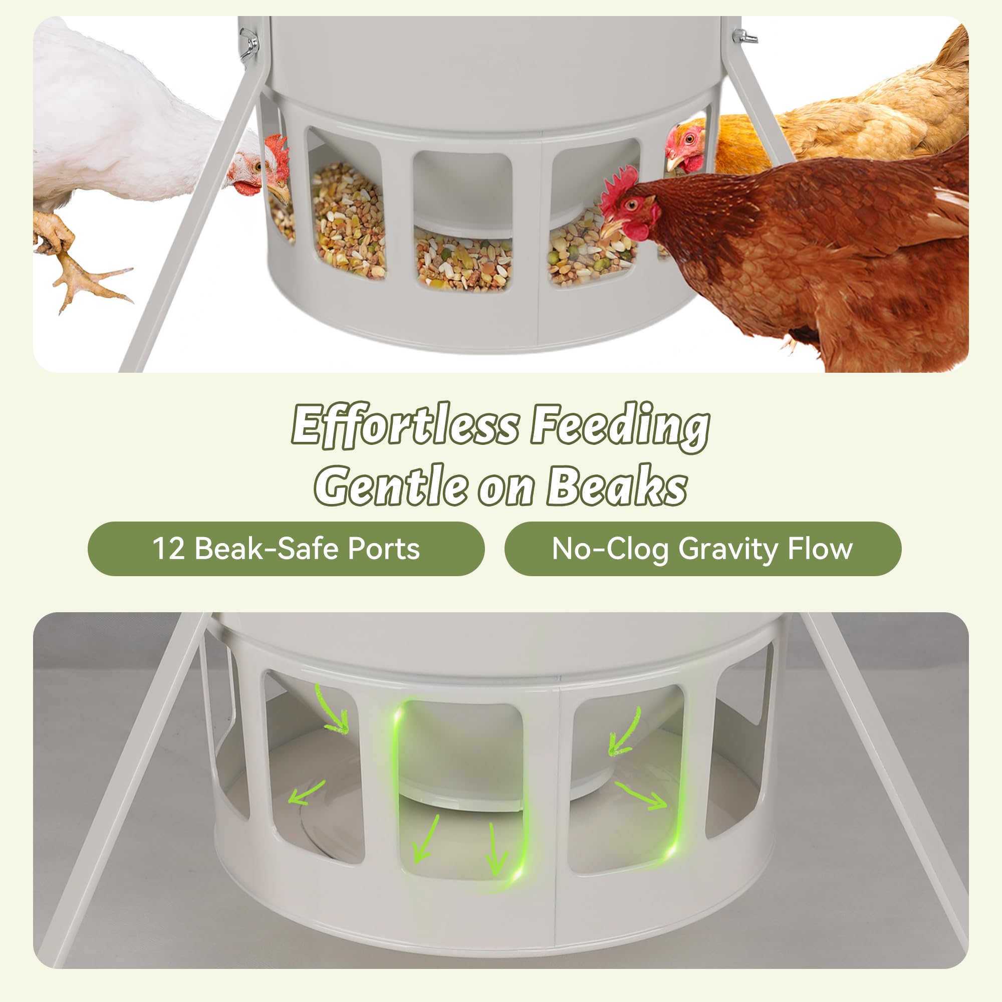 KOL powder-coated finish resists rust for outdoor coop use.