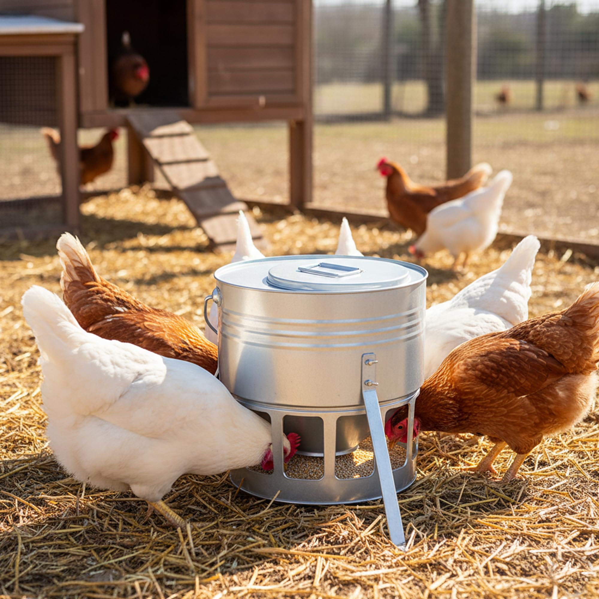 KOL silver finish chicken feeder looks stylish in any coop.