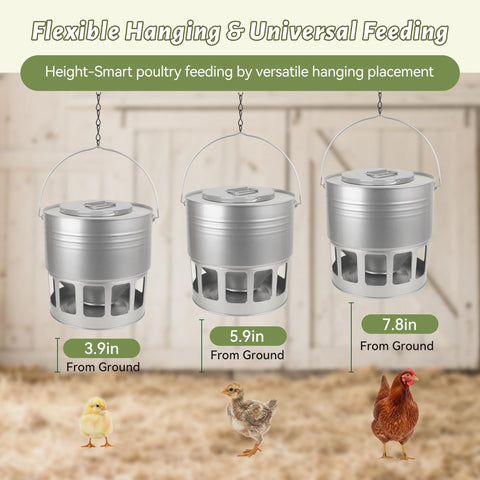 KOL 12-port feeder showing spill-proof gravity design for hens