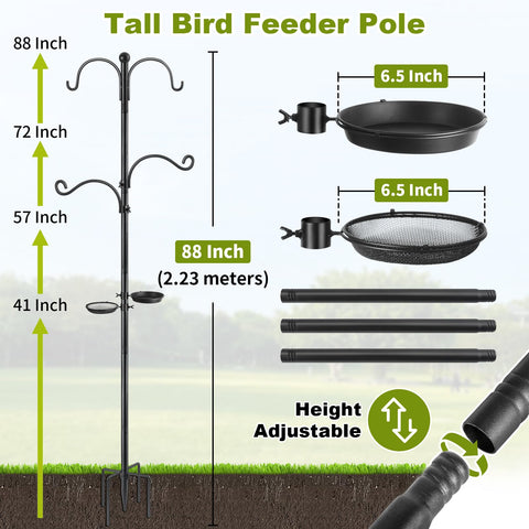 KOLAKO Bird Feeder Pole 4-hooks assembly for varied bird stations.