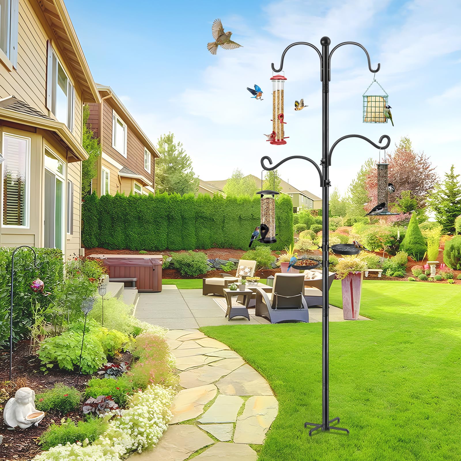 KOLAKO Bird Feeder Pole five-prong base enhances stability on soil.