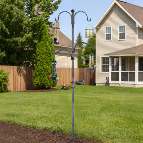 KOLAKO Bird Feeder Pole hooks show versatile feeding options.