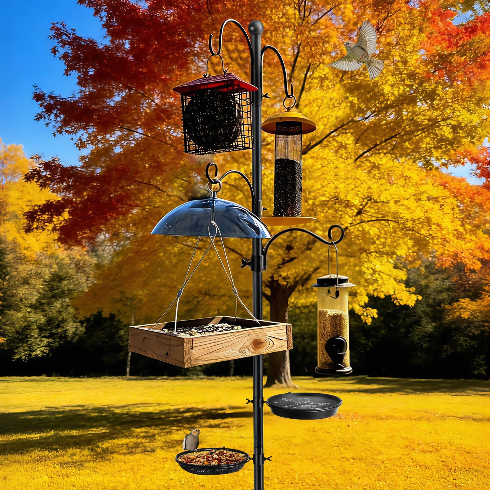 KOLAKO Bird Feeder Pole seed tray helps keep seeds tidy.