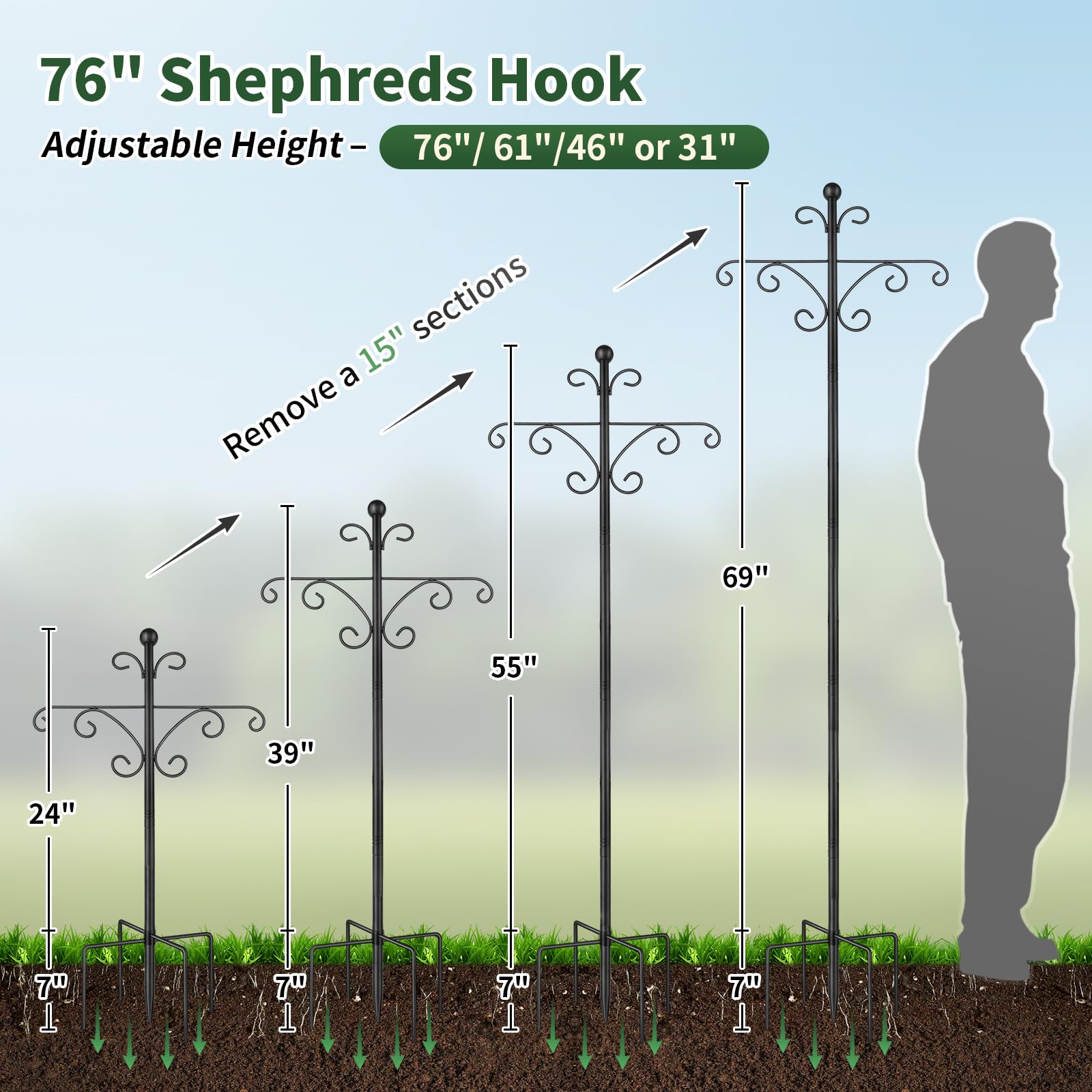 Kolako Shepherds Hook double arm design for extra hanging space.