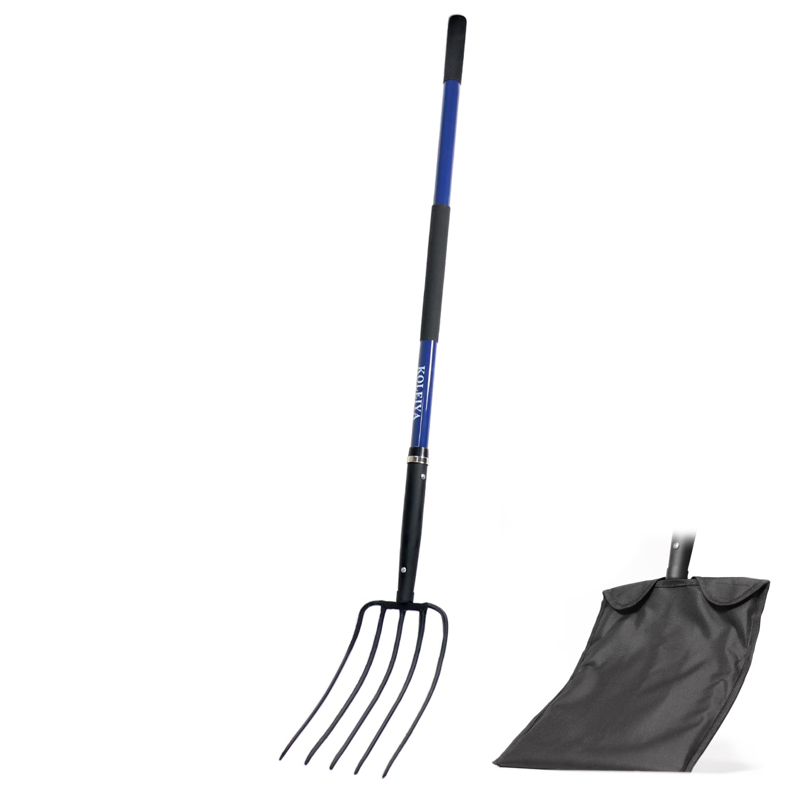 KOLEIYA 5-tine pitchfork head closeup highlighting sturdy tines for mulching