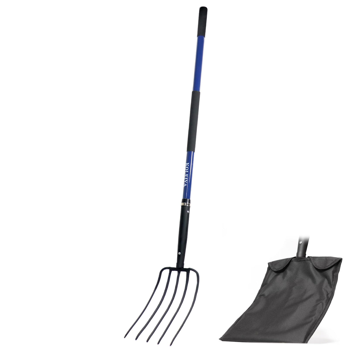 KOLEIYA 5-tine pitchfork head closeup highlighting sturdy tines for mulching