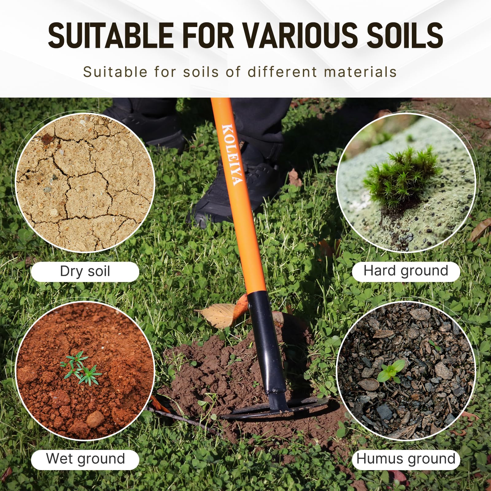 KOLEIYA anti-rust coating protects the garden hoe in moist soil.
