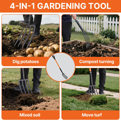 KOLEIYA 4-tine fork turns compost without damaging roots.
