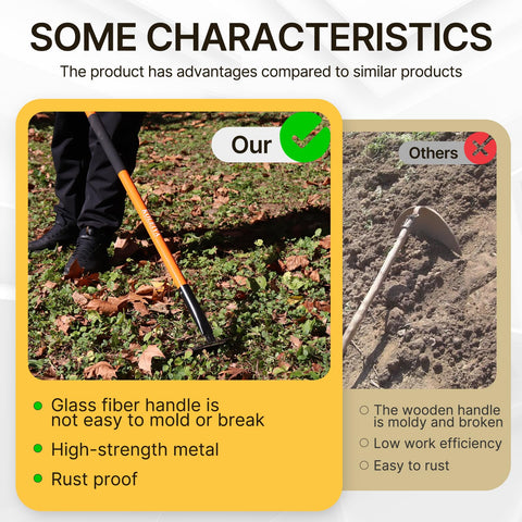 KOLEIYA ergonomic 57-inch fiberglass handle reduces back strain and fatigue.