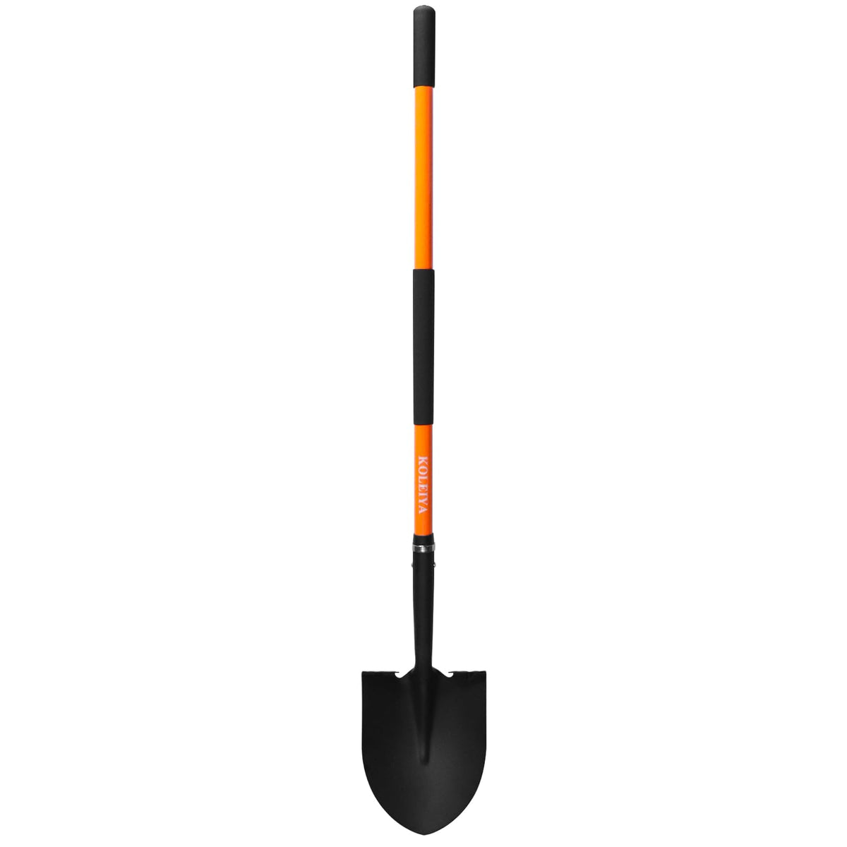 KOLEIYA heavy-duty digging shovel blade breaking ground and roots.