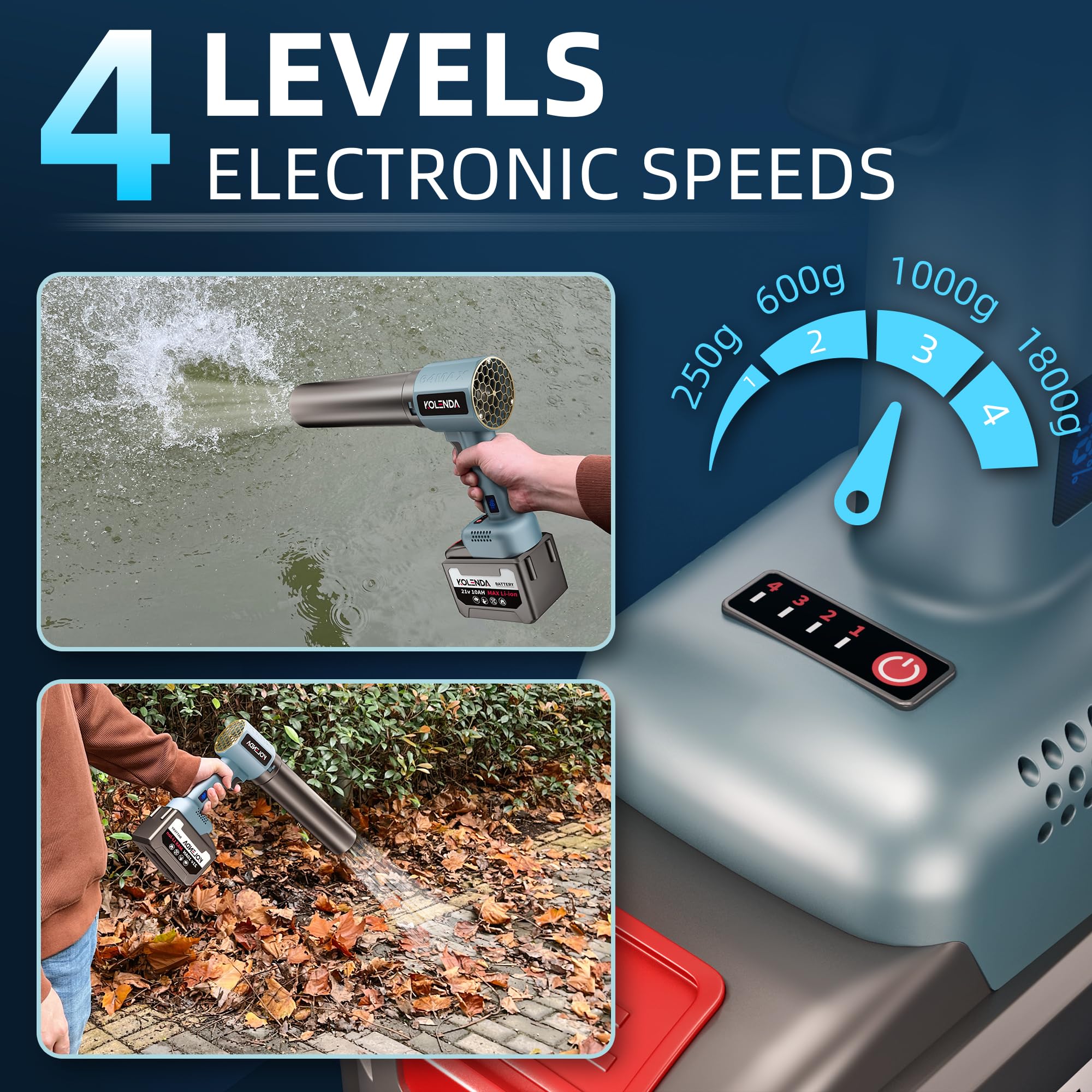 KOLENDA four-speed turbo boost adapts to dusting, drying, and heavy messes.