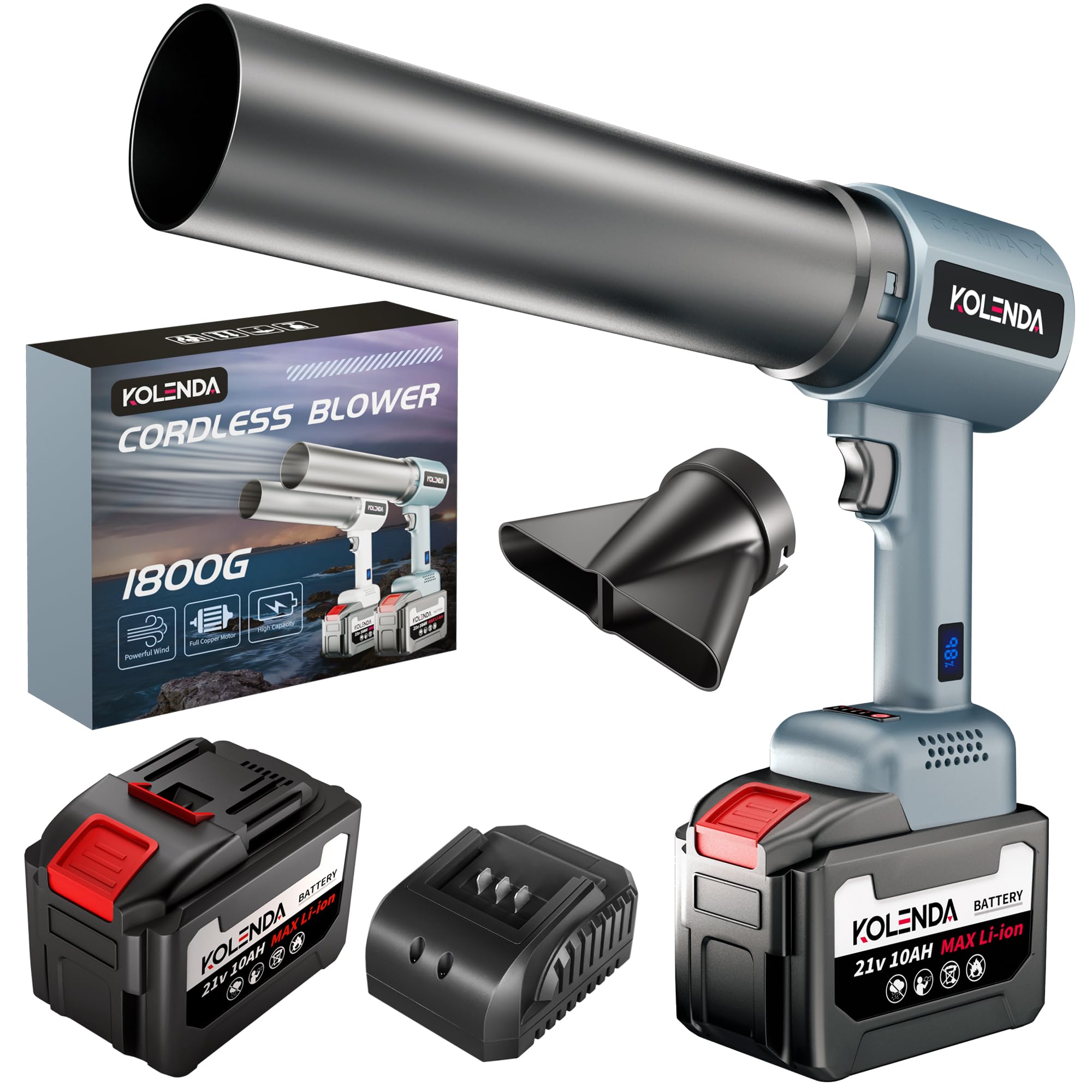 KOLENDA handheld cordless car dryer with turbo motor for quick drying and debris removal.