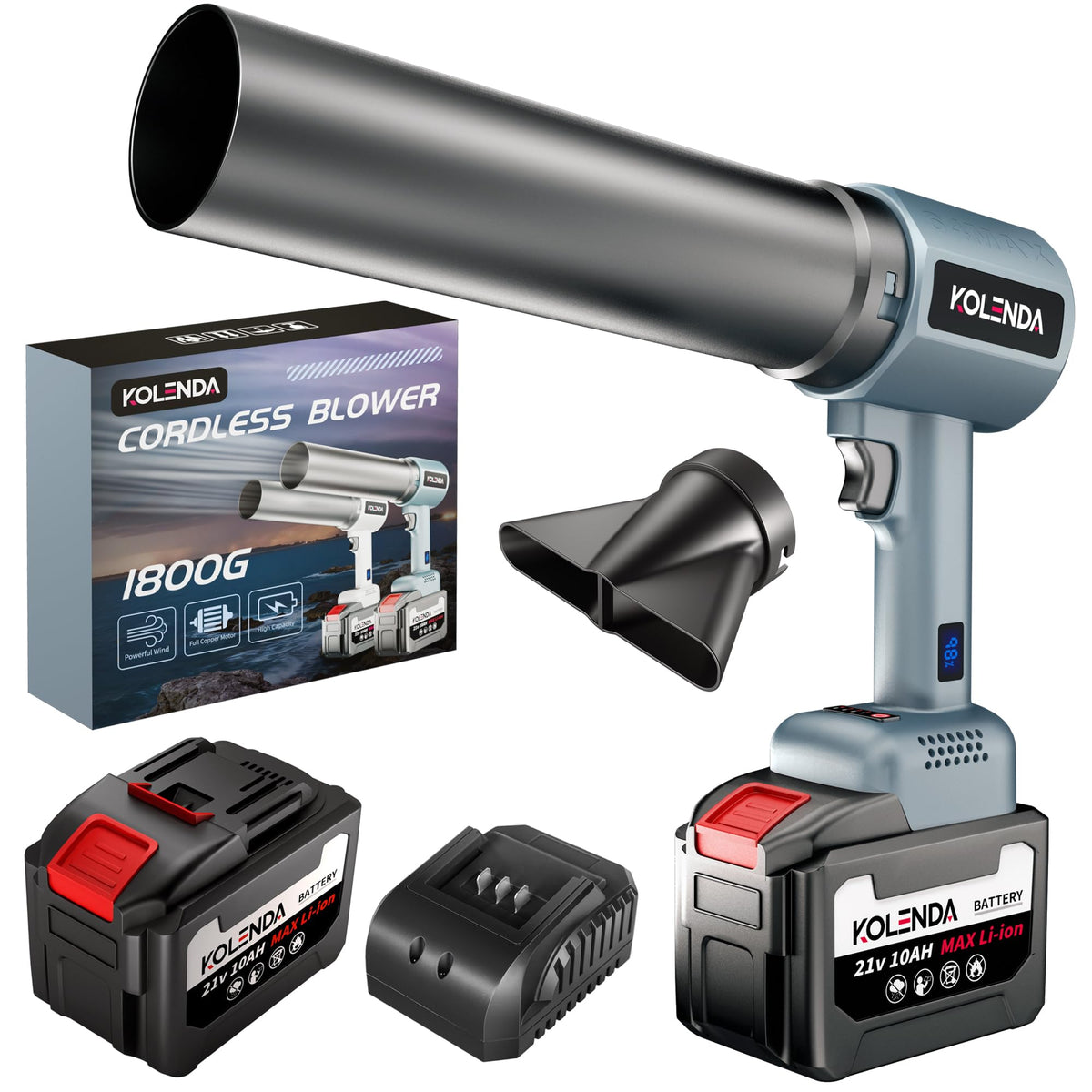 KOLENDA handheld cordless car dryer with turbo motor for quick drying and debris removal.