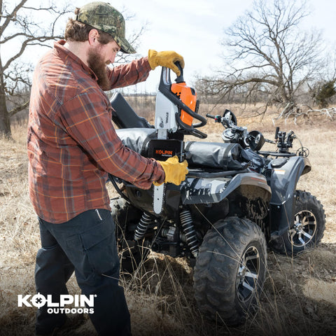 Kolpin Chainsaw Mount rubber pads cushion and stabilize the saw
