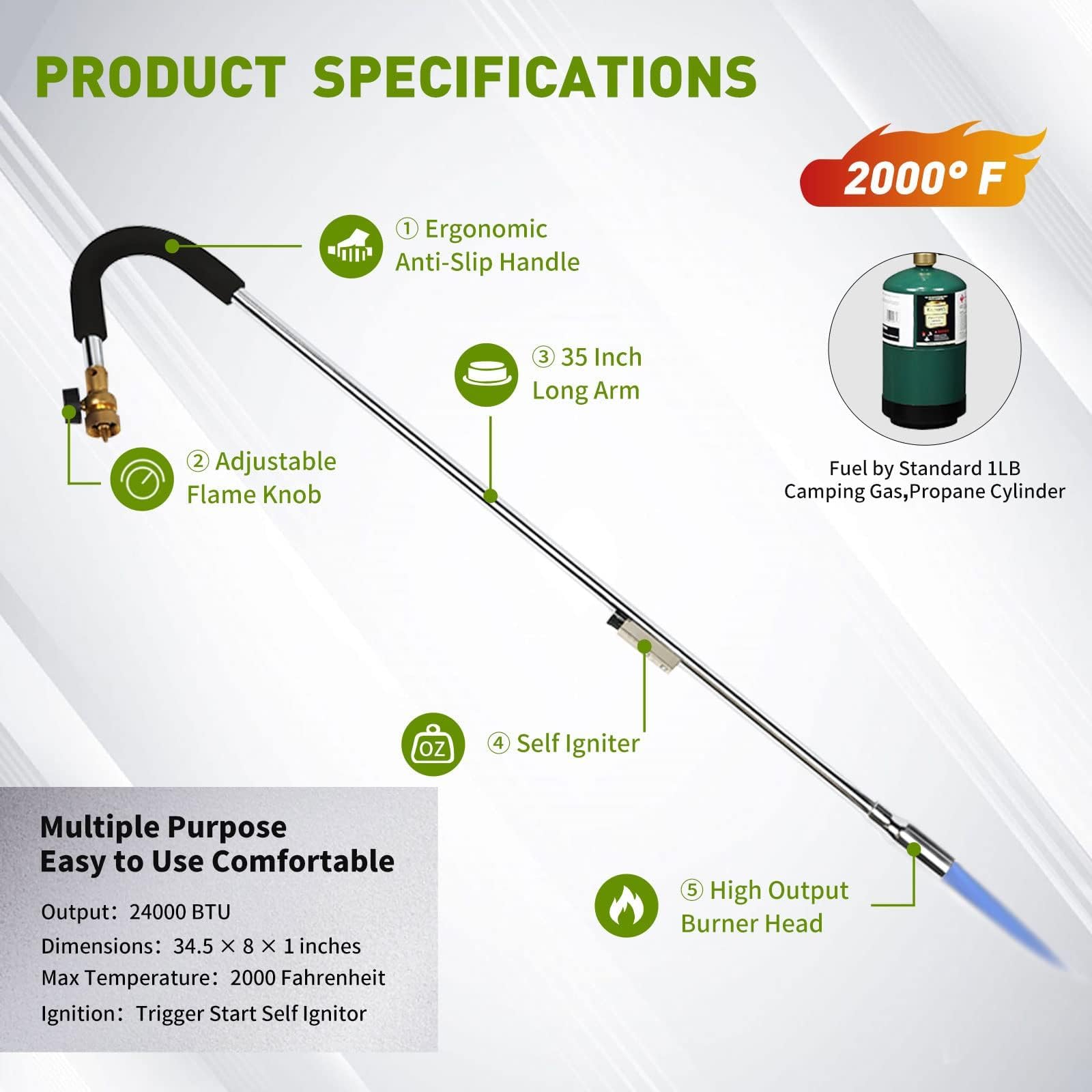 KOMAN weed torch delivers 24,000 BTU for fast outdoor tasks.