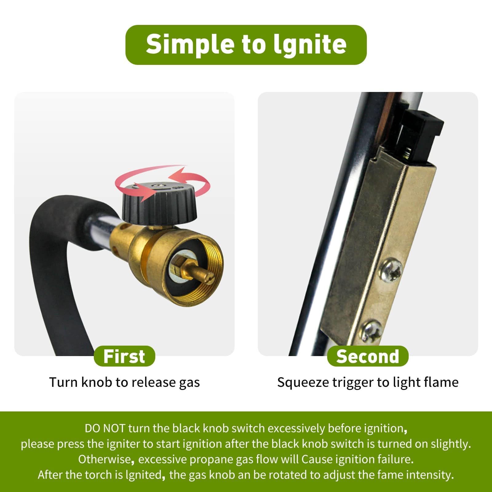 KOMAN weed torch self-ignition feature for quick startup.