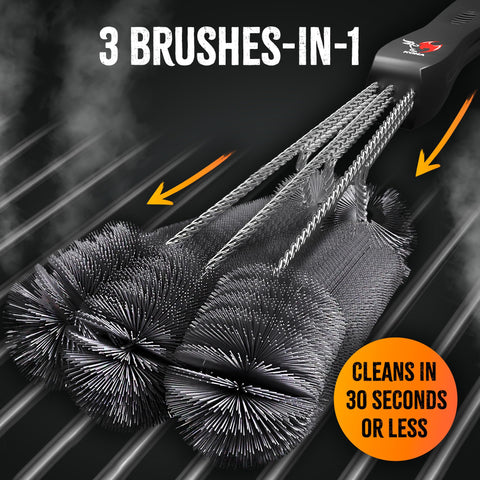 Kona 360 Clean Grill Brush demonstrating the 3-in-1 design and efficiency.