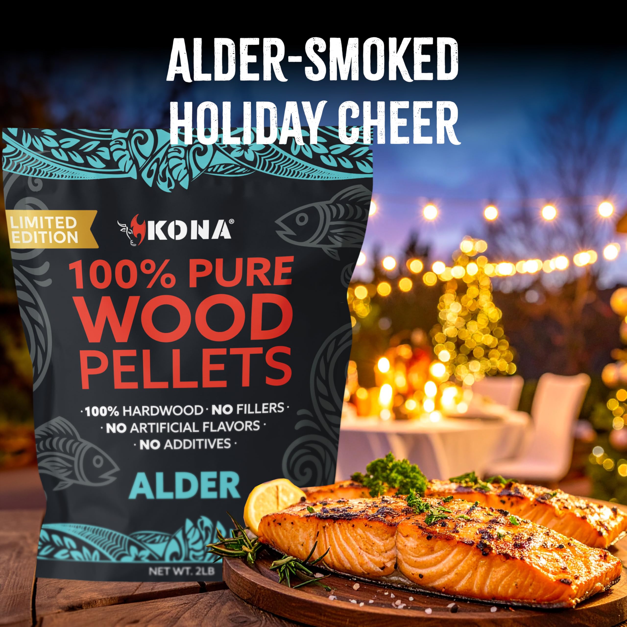 Kona Alder Wood Pellets resealable bag preserves freshness between cooks.