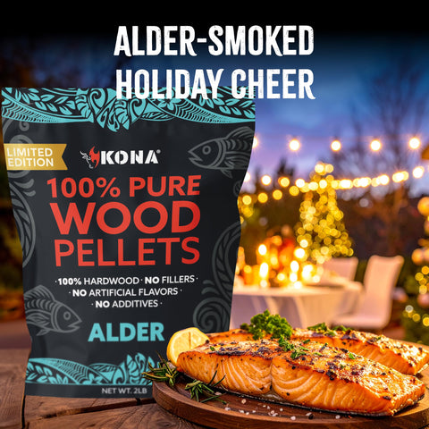 Kona Alder Wood Pellets resealable bag preserves freshness between cooks.