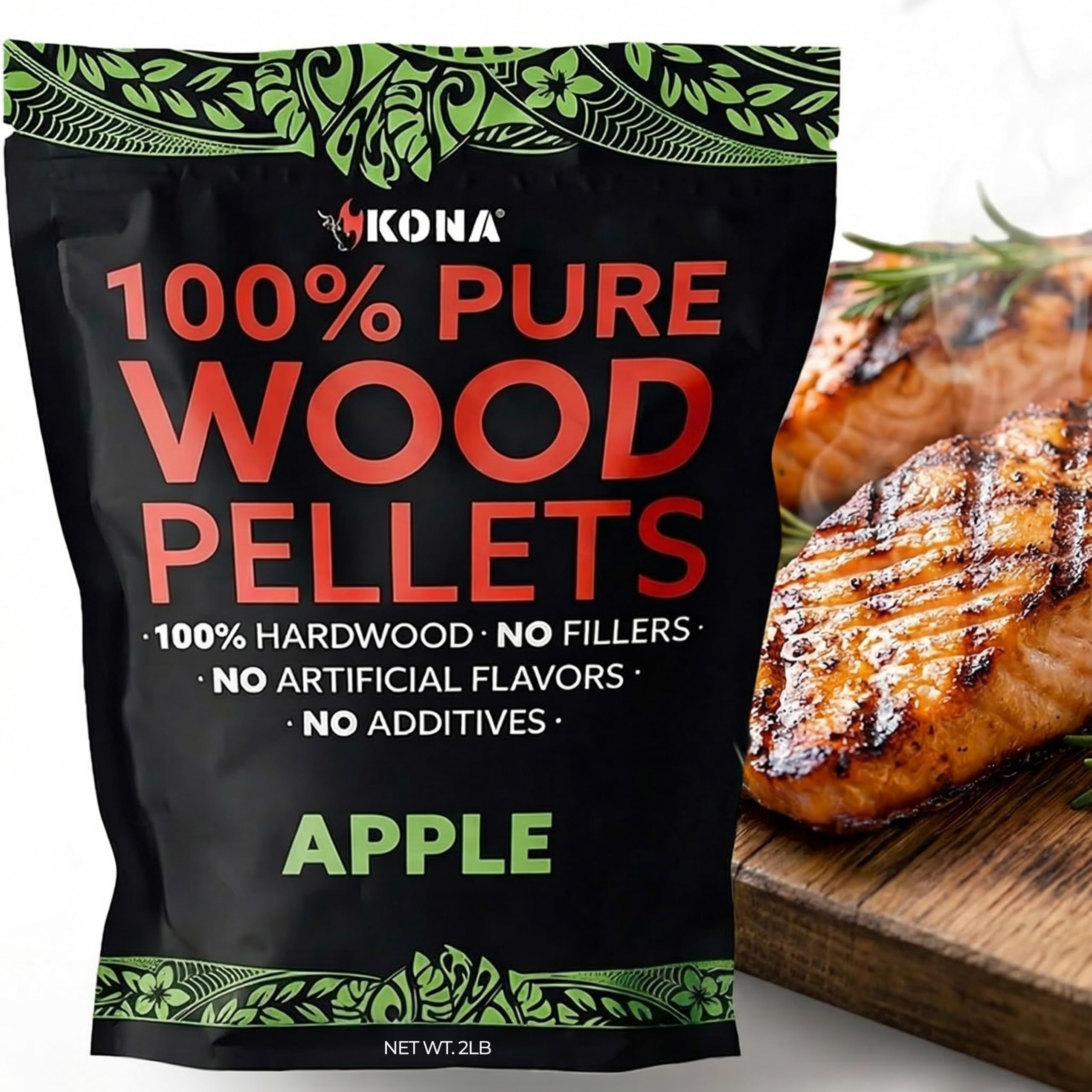 Kona Apple Smoker Pellets bag 2lb for rich smoke flavor on grills.