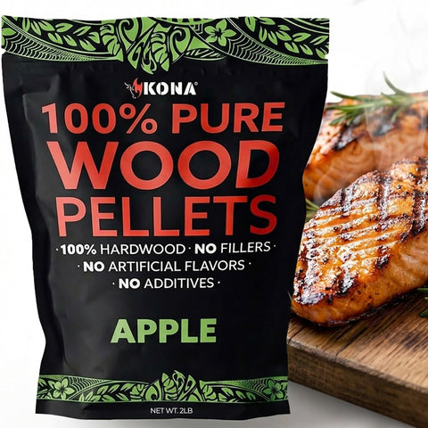 Kona Apple Smoker Pellets bag 2lb for rich smoke flavor on grills.