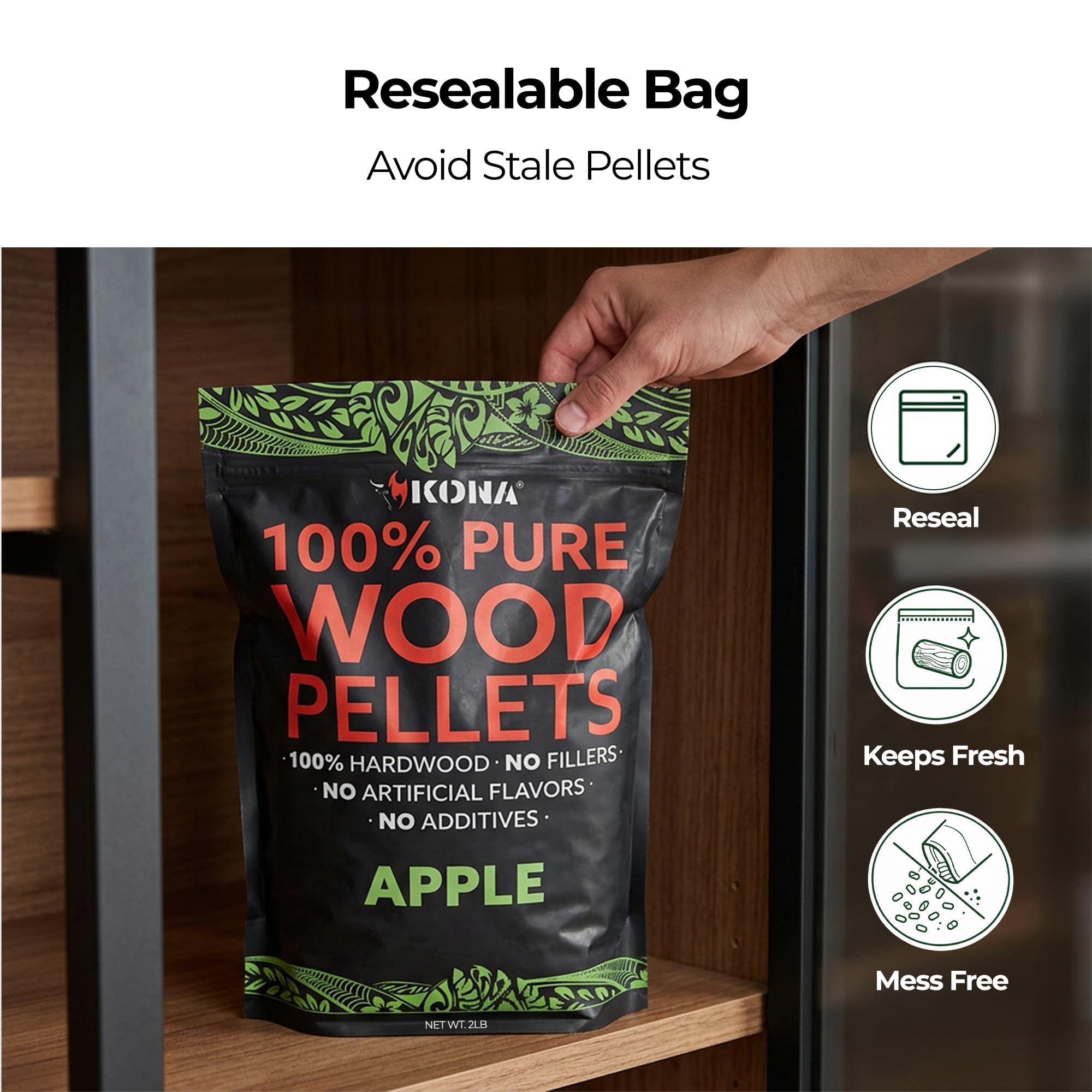 Kona Apple Smoker Pellets sprinkled on charcoal for flavorful smoke.